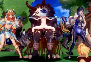 Genshin Furina Nilou Yelan hentai mmd