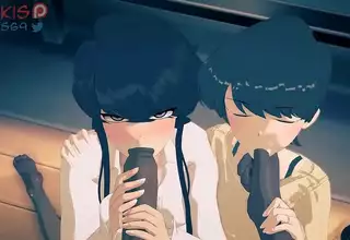 Short of Komi and her mom licking cock